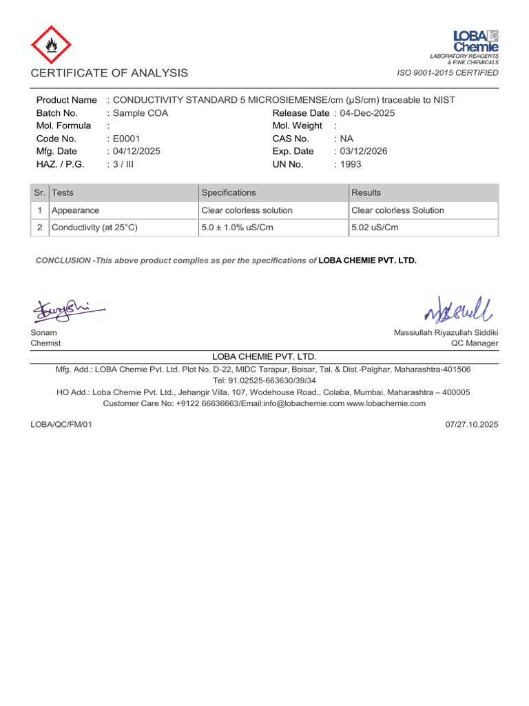 Coa E0001 Sample | PDF