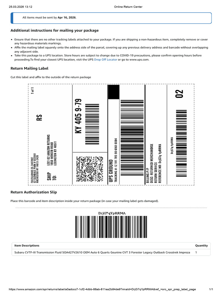 Online Return Center | PDF
