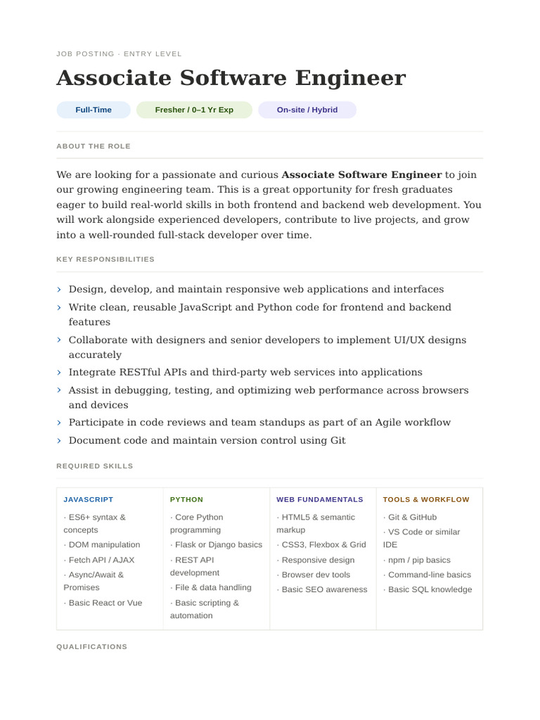 Associate Software Engineer JD | PDF | Web Development | Systems ...