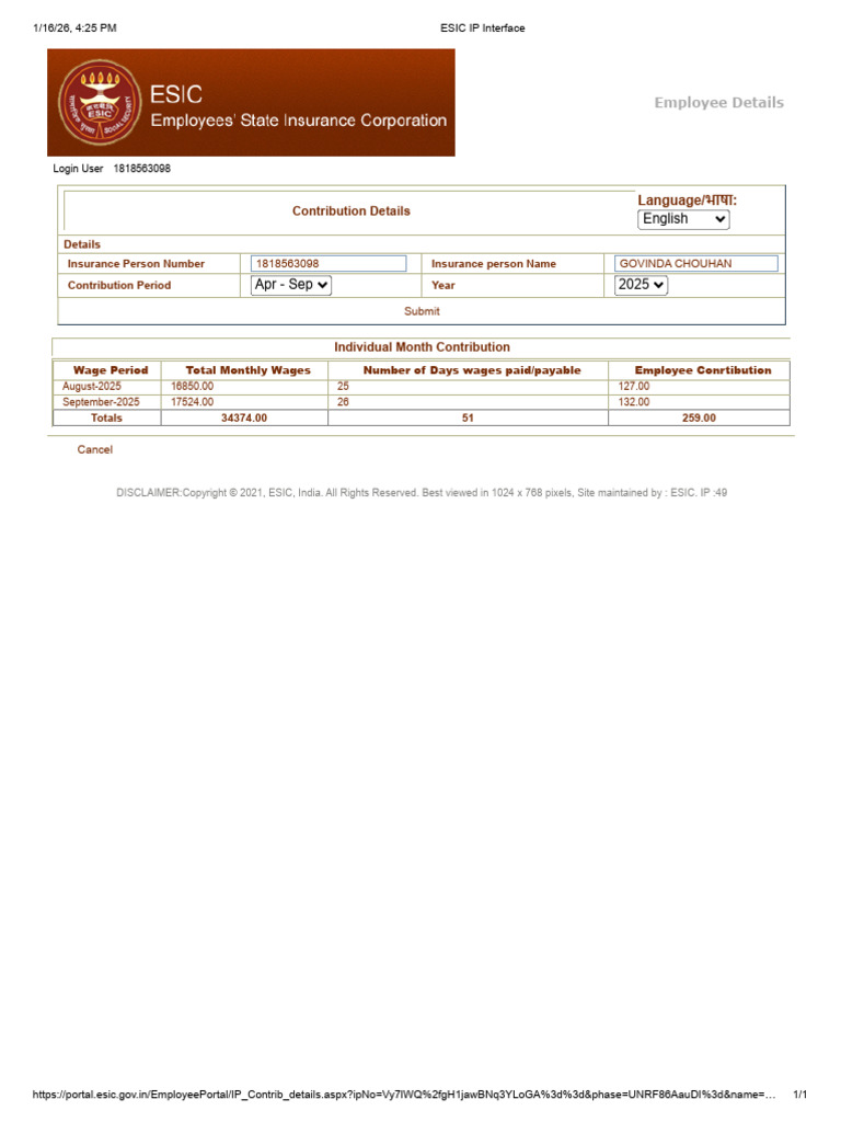 ESIC IP Contribution - Govanda Chouhan | PDF
