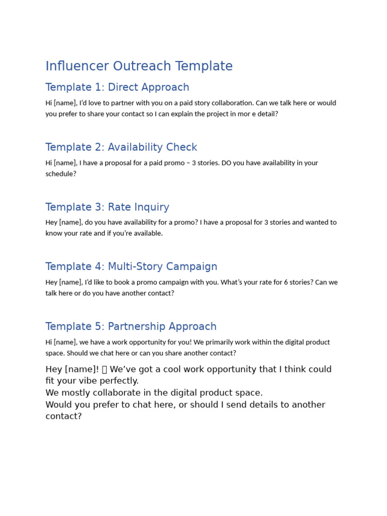 Influencer Outreach Template | PDF | Leash | Behavioural Sciences