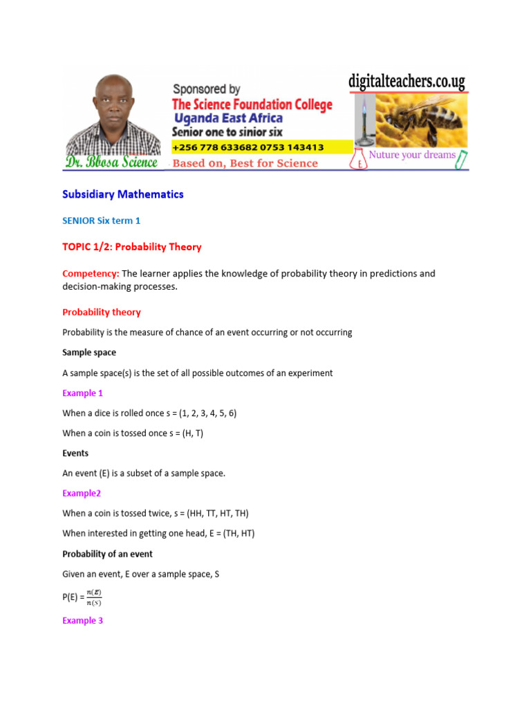 New Curriculum A Level Submath Topic 11 Probability Theory | PDF ...