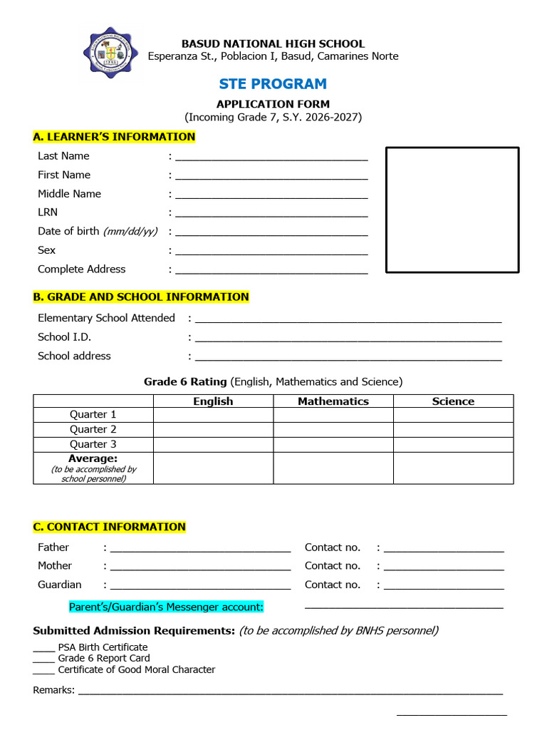 STE Application Form 26-27 | PDF