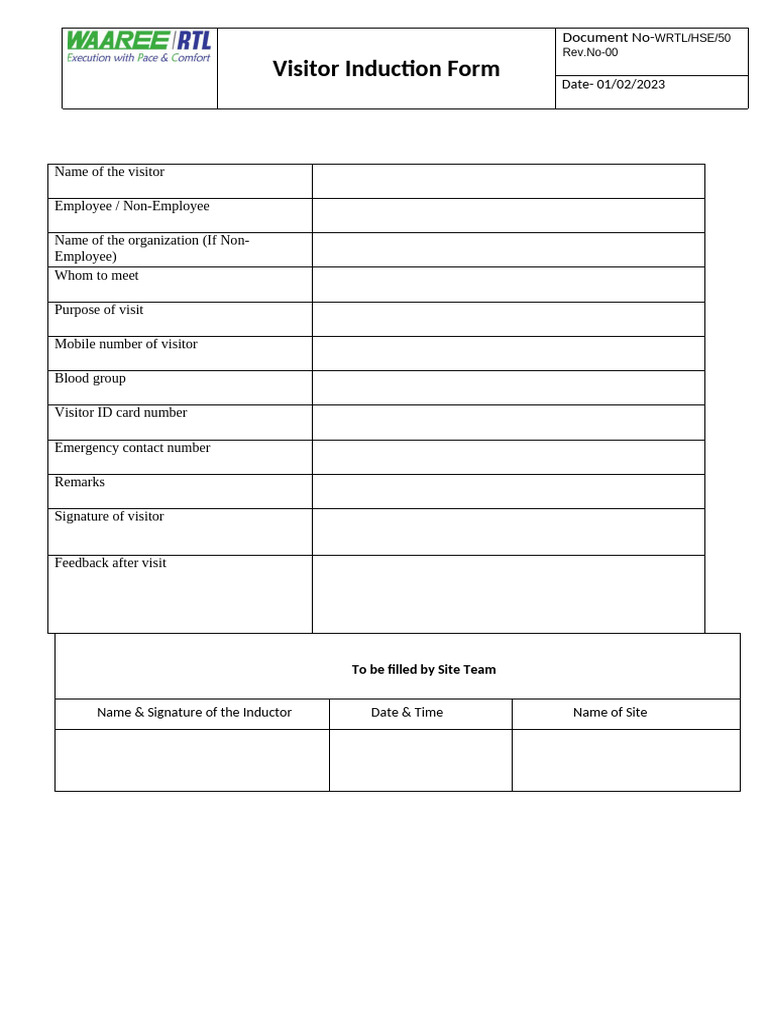 Visitor Induction Form JSW | PDF
