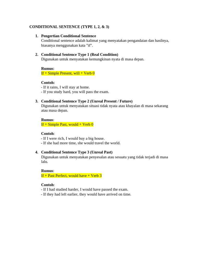 Conditional Sentence Type 1 2 3 | PDF