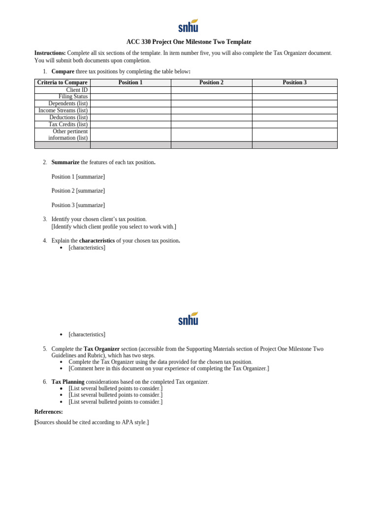 ACC 330 Project One Milestone Two Template | PDF