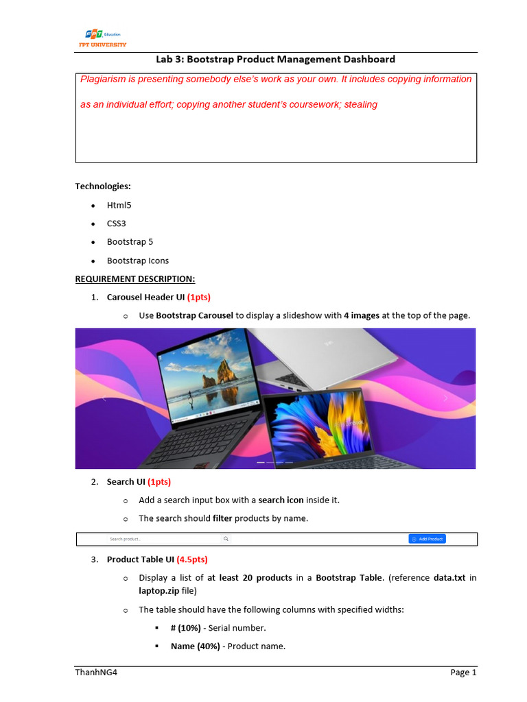 Lab 3: Bootstrap Product Management Dashboard: Technologies | PDF ...