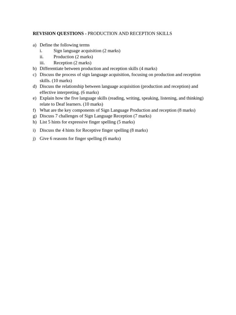 Revision Questions - Production and Reception Skills | PDF