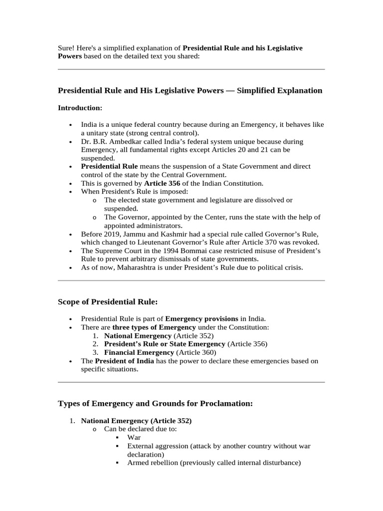 Emergency and President's Rule | PDF | State Of Emergency | Social ...