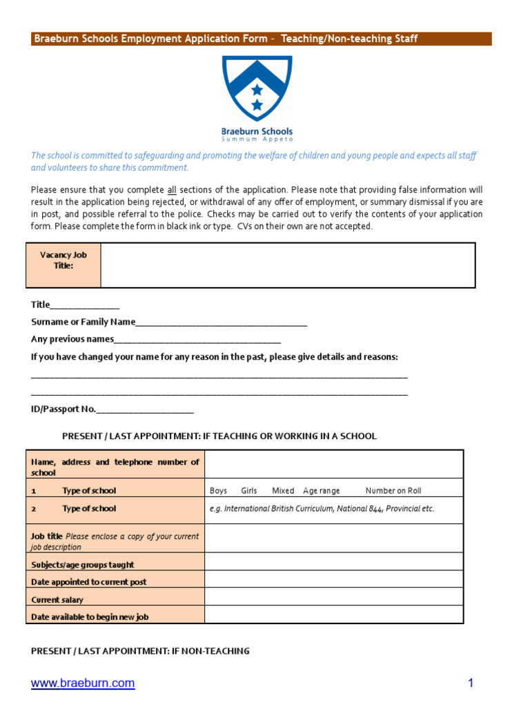 Braeburn Schools Employment Application Form Updated | PDF | Crimes ...