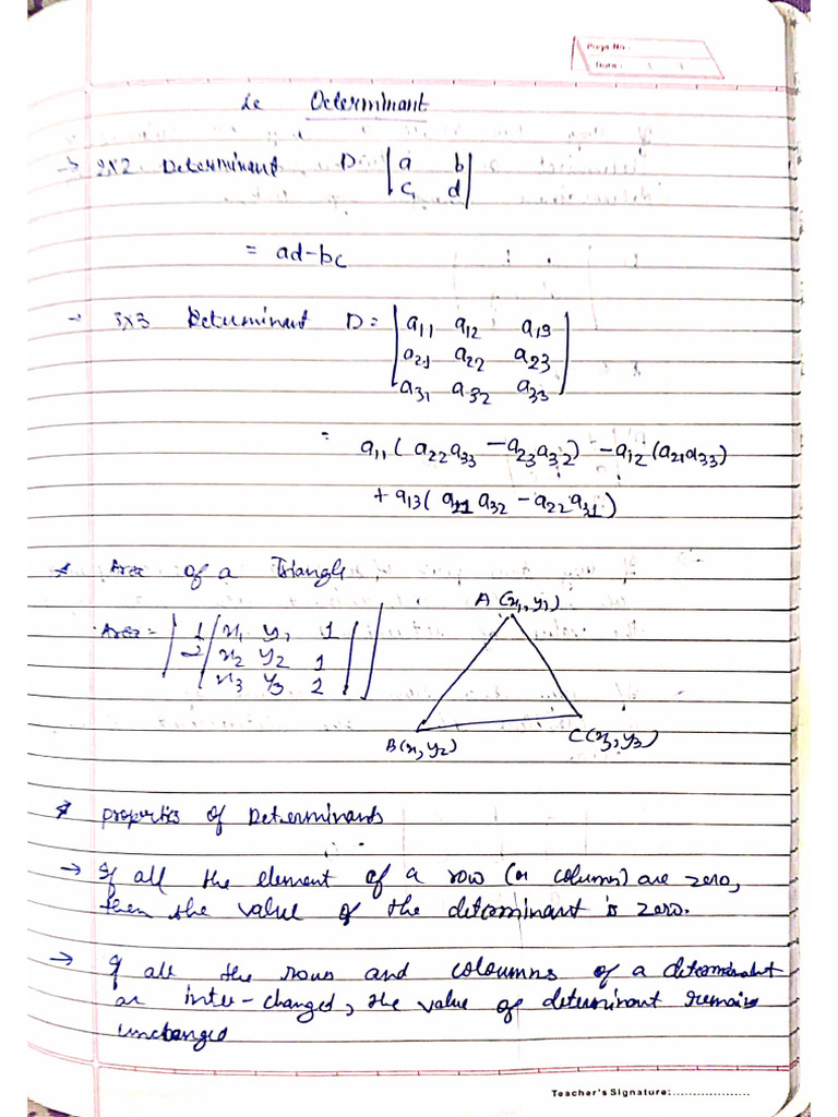 Handwritten Determinant Class 12 Jee Notes | PDF