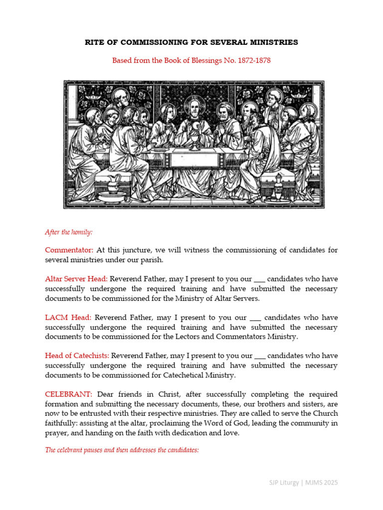 Rite of Commissioning For Several Ministries | PDF | Altar | Prayer
