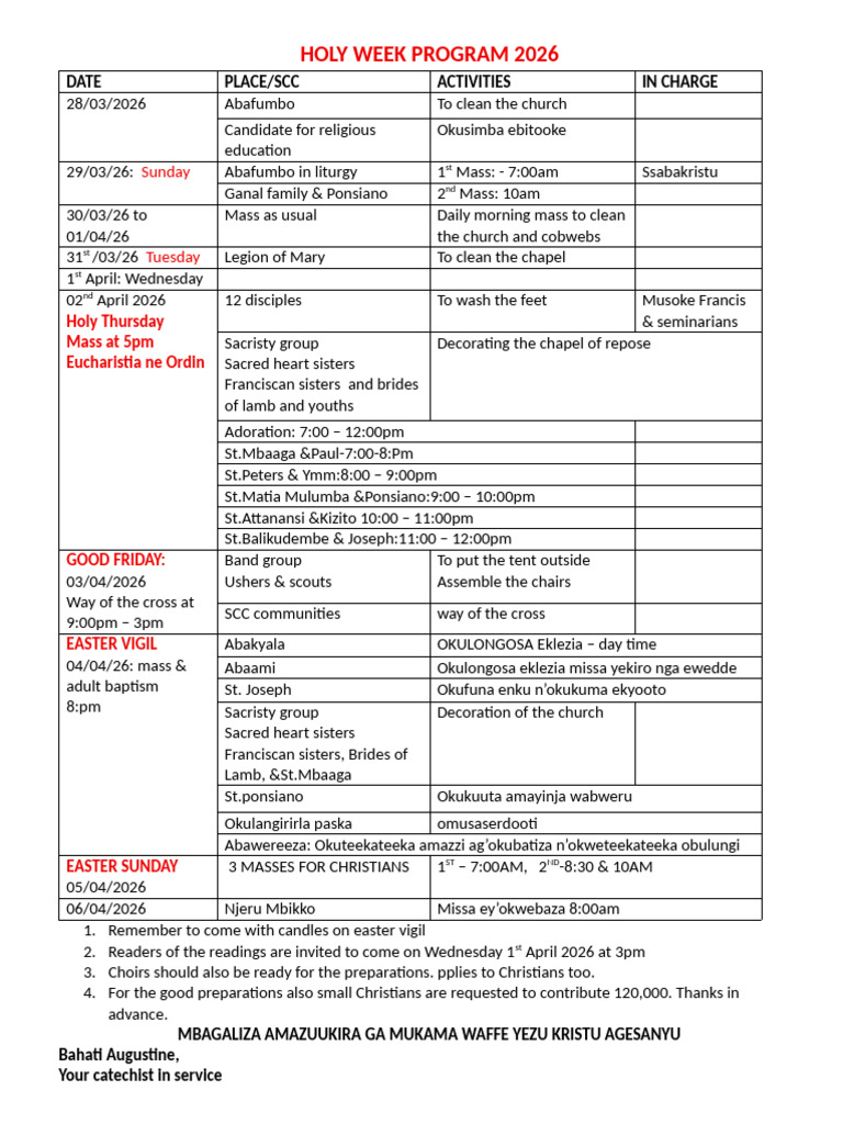 Holy Week Program 2026 | PDF | Catholic Liturgy | Christian Worship And ...