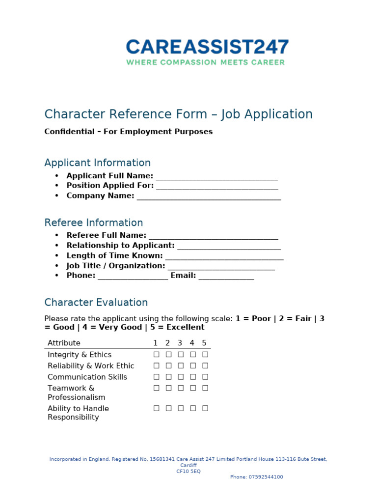 2 Character Reference Form | PDF