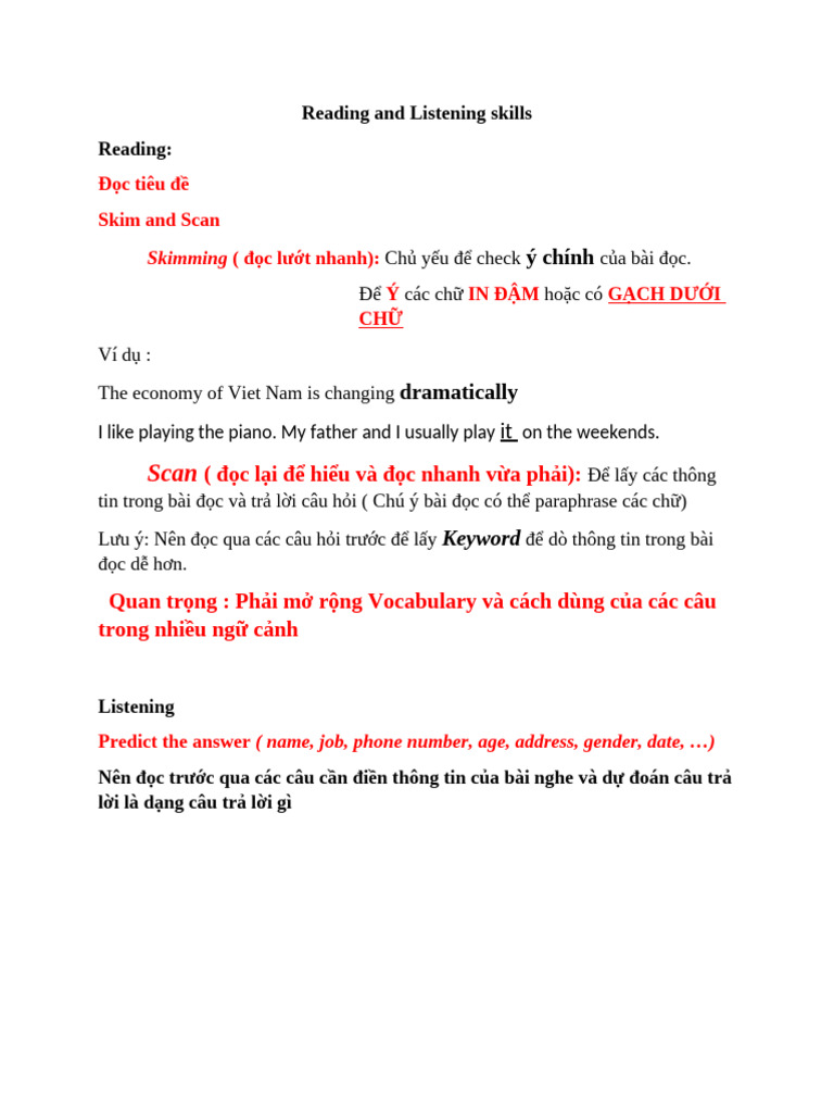 Reading and Listening Skills | PDF