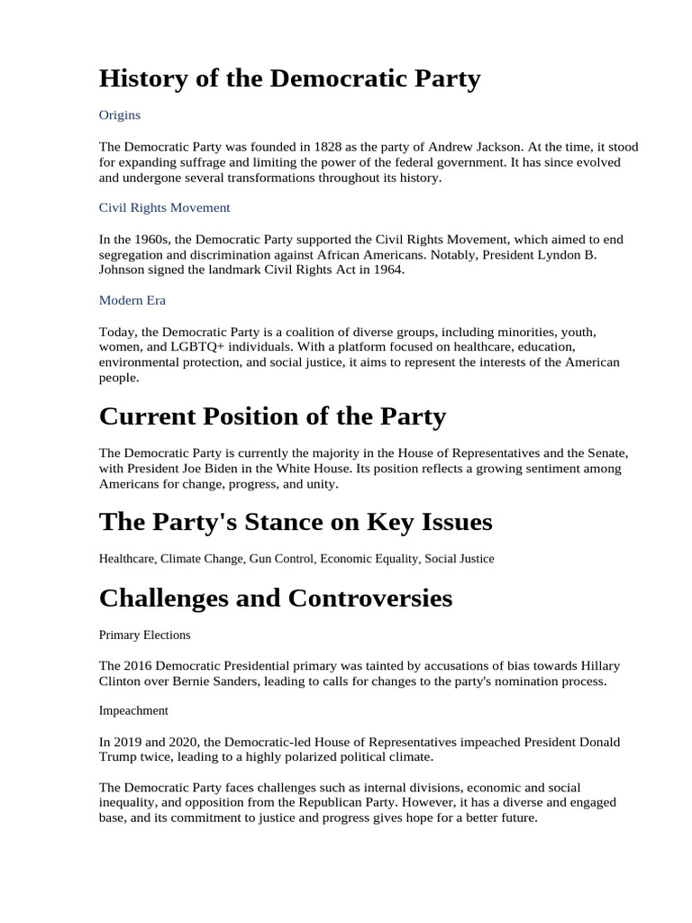 History of The Democratic Party | PDF