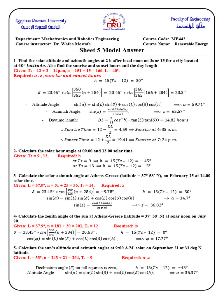 Sheet 5 - Ren - Model Answer F25 | PDF | Sunset | Astronomy