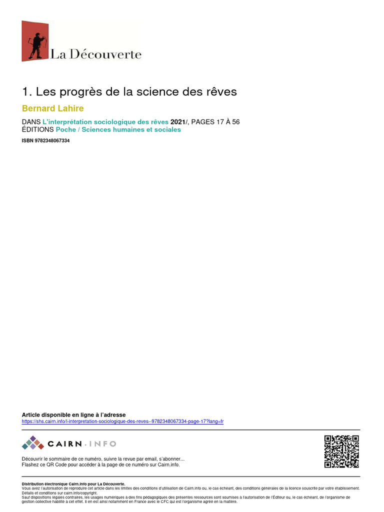 Lahire 2021 1 Les Progres de La Science Des Reves | PDF | Rêve ...