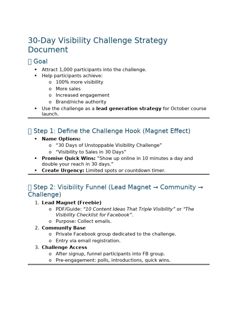 Visibility Challenge Plan 2 | PDF