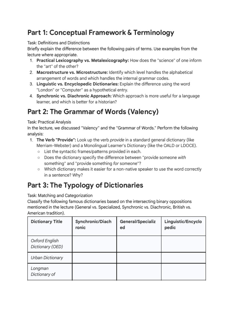 English Lexicography Assignments | PDF | Lexicography | Dictionary
