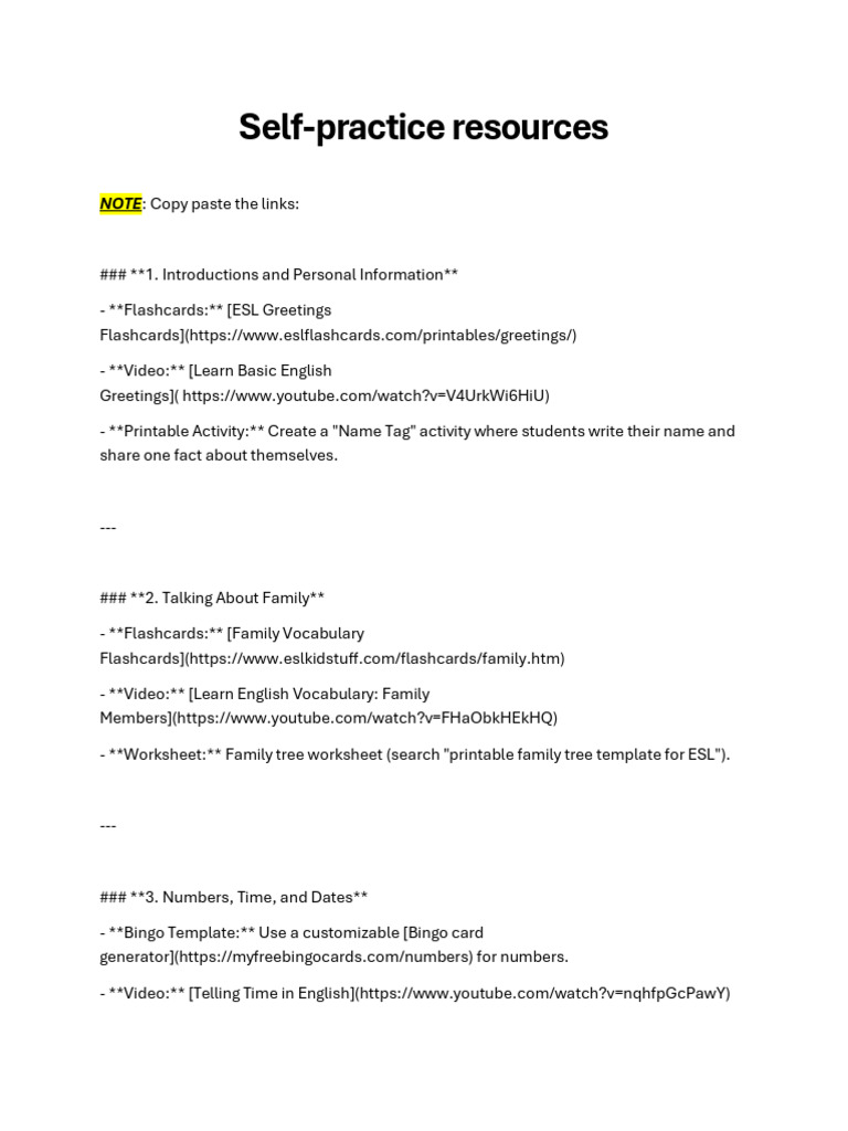 Student Self Practice Resources | PDF | Learning | Linguistics