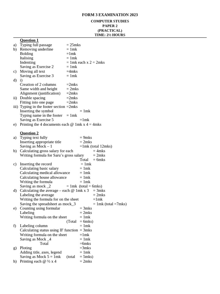 Com Ms Paper 2t 2024 Teacher - Co .Ke | PDF | Formula