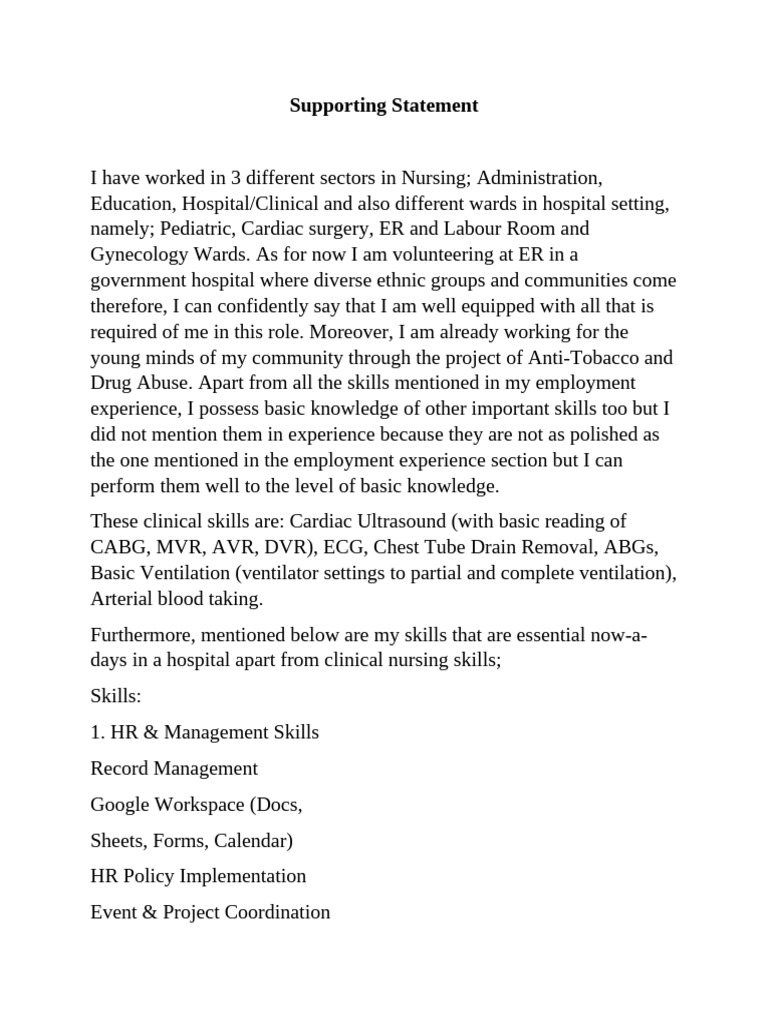 Supporting Statement For Job | PDF | Cardiovascular System | Clinical ...