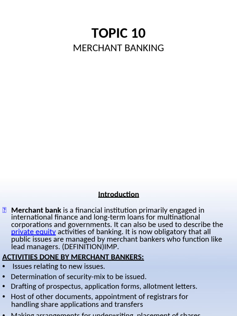 Topic 10 Merchant Banking | PDF | Banks | Business Law