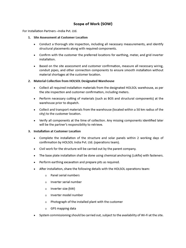 Scope of Work - Installation Team | PDF