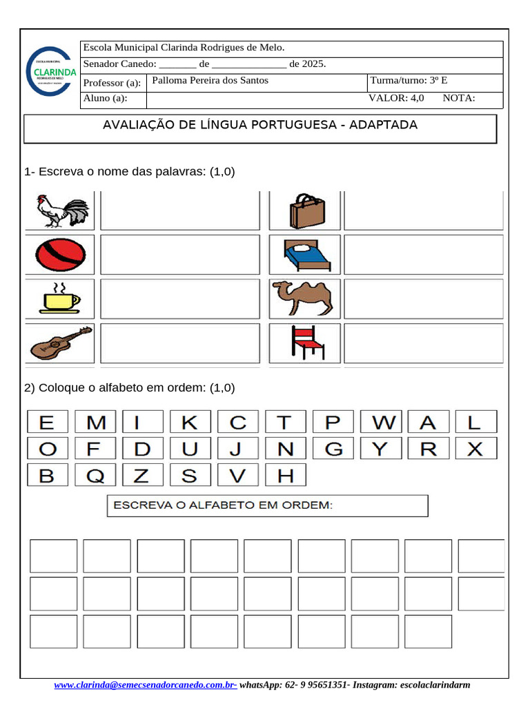 Avaliação de Língua Portuguesa - Adaptada 2º Bimestre | PDF