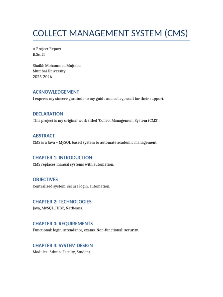 CMS Project Report | PDF