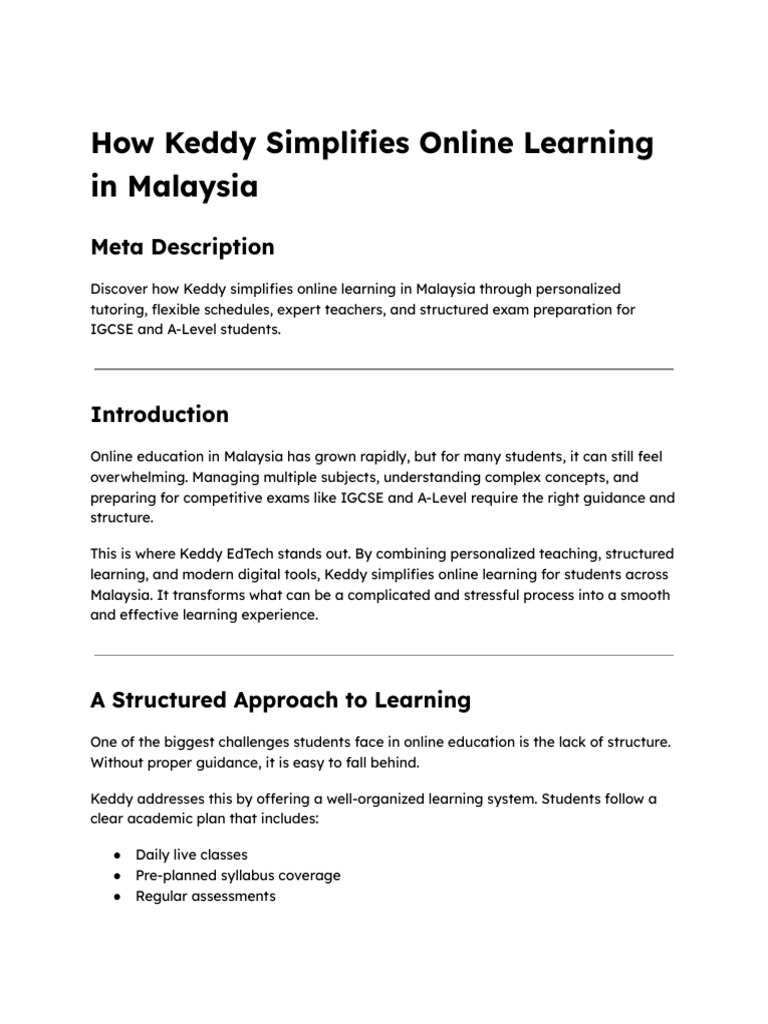 How Keddy Simplifies Online Learning in Malaysia | PDF | Educational ...
