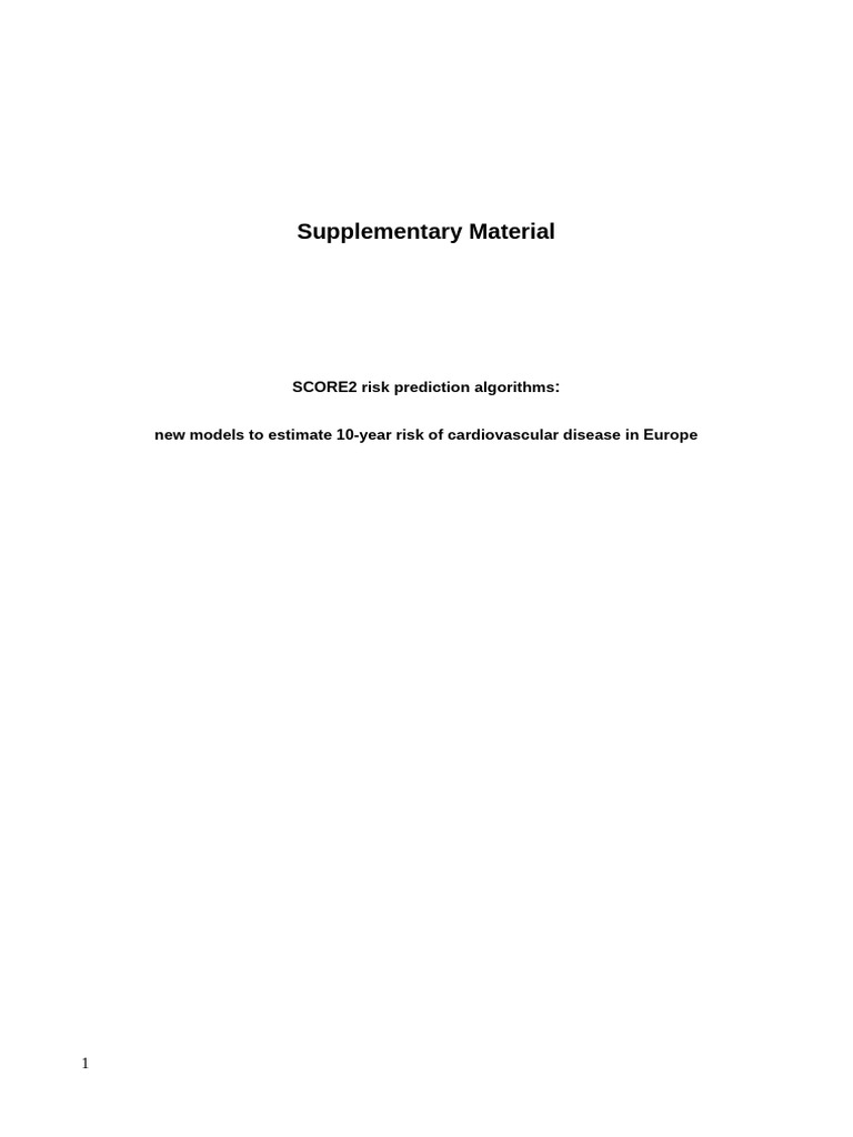SCORE2 Updated Supplementary Material | PDF | Cardiovascular Diseases ...