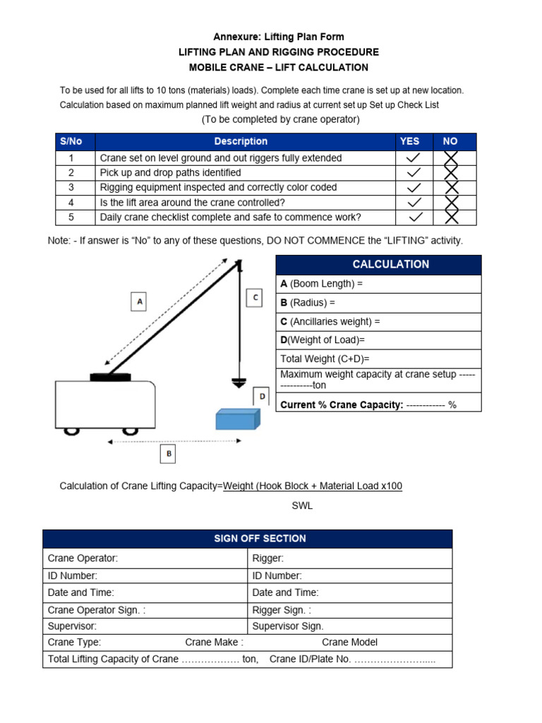 Crane Lifting Plan Calculation | PDF | Crane (Machine) | Construction ...