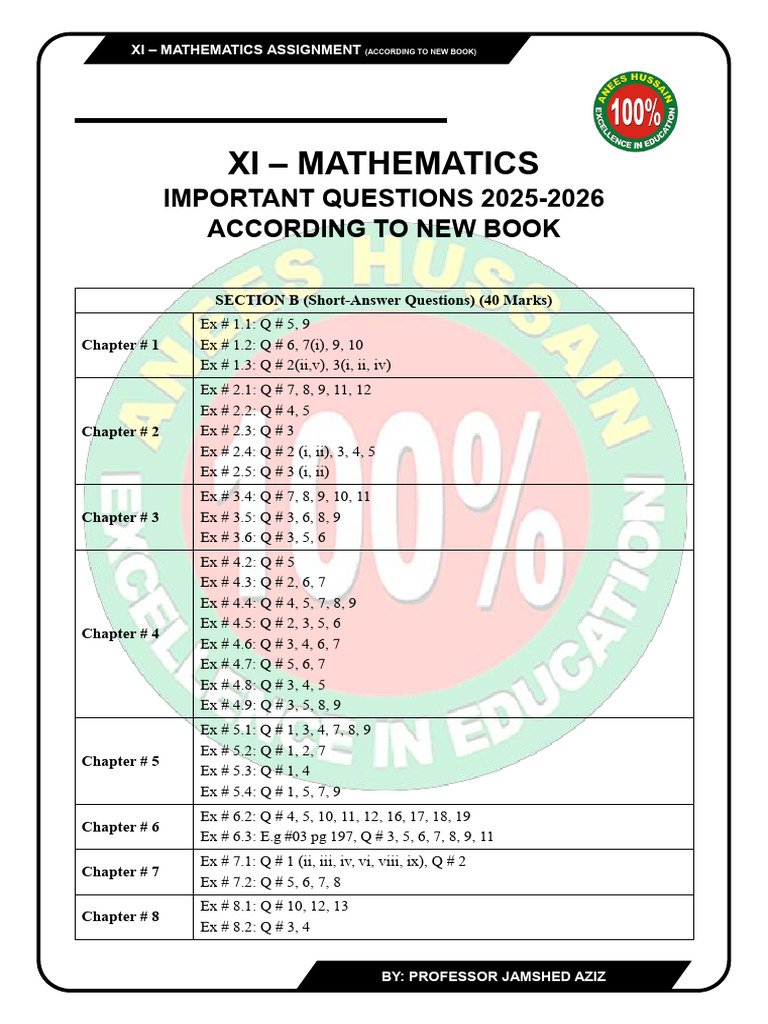 XI - Maths Important 2025-2026 | PDF | Elementary Mathematics ...