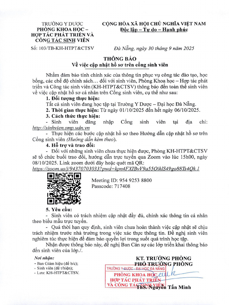 Thong Bao VV Cap Nhat Ho So Tren Cong Sinh Vien - 0001-Merged | PDF