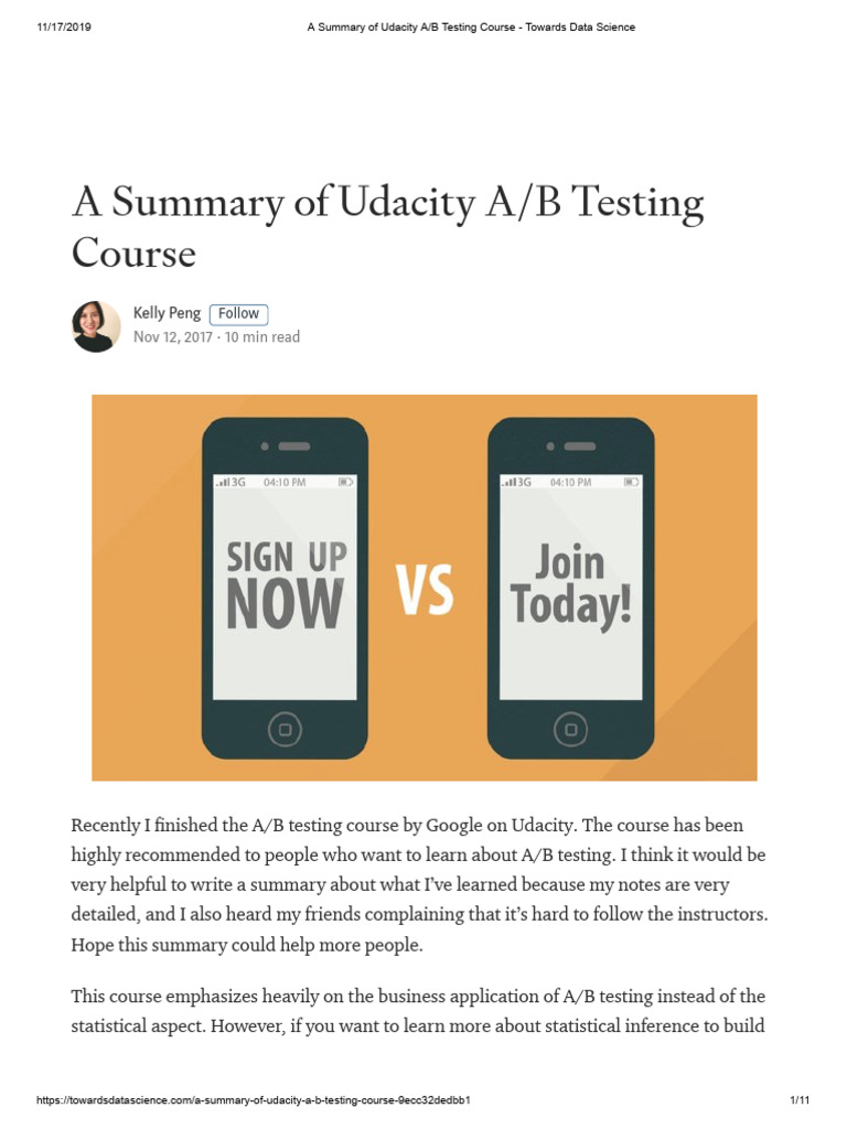 A Summary of Udacity A - B Testing Course - Towards Data Science | PDF ...