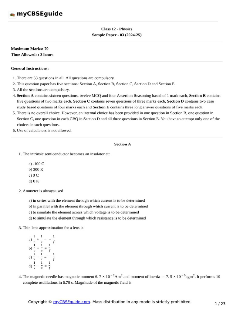 12 Physics SP 03f | PDF