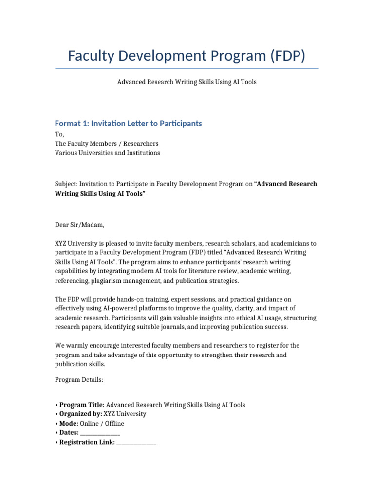 FDP AI Research Writing Invitation and Approval Letters | PDF ...