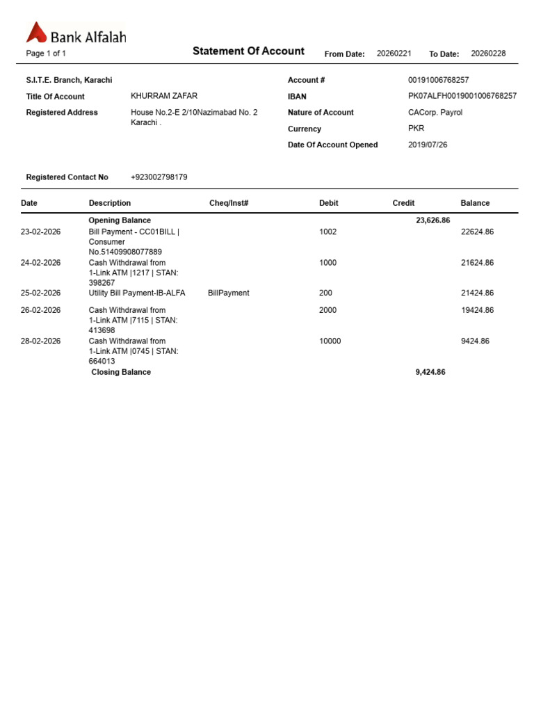 Statement of Account | PDF