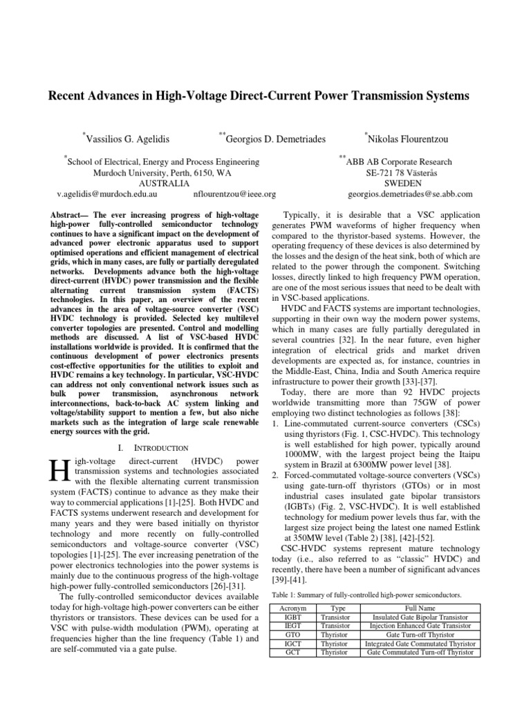 Recent Advances On HVDC System | PDF | High Voltage Direct Current ...