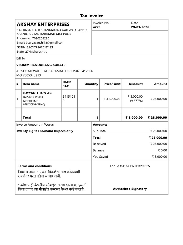 Tax Invoice - 4273 - 29 - 03 - 26 | PDF