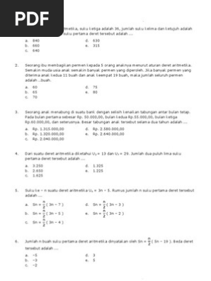 Soal Pilihan Ganda Dan Jawaban Matematika Kelas 11 Materi Barisan