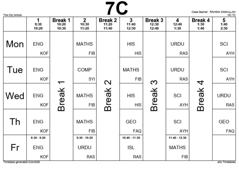 7C Timetable Cci Tcs 2026 | PDF