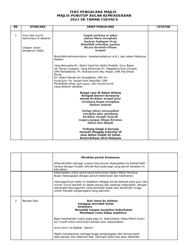 Teks Penutup Merdeka 2023 | PDF