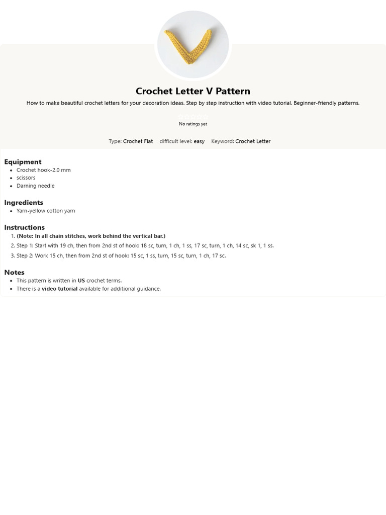 Crochet Letter V Pattern - Hookok | PDF