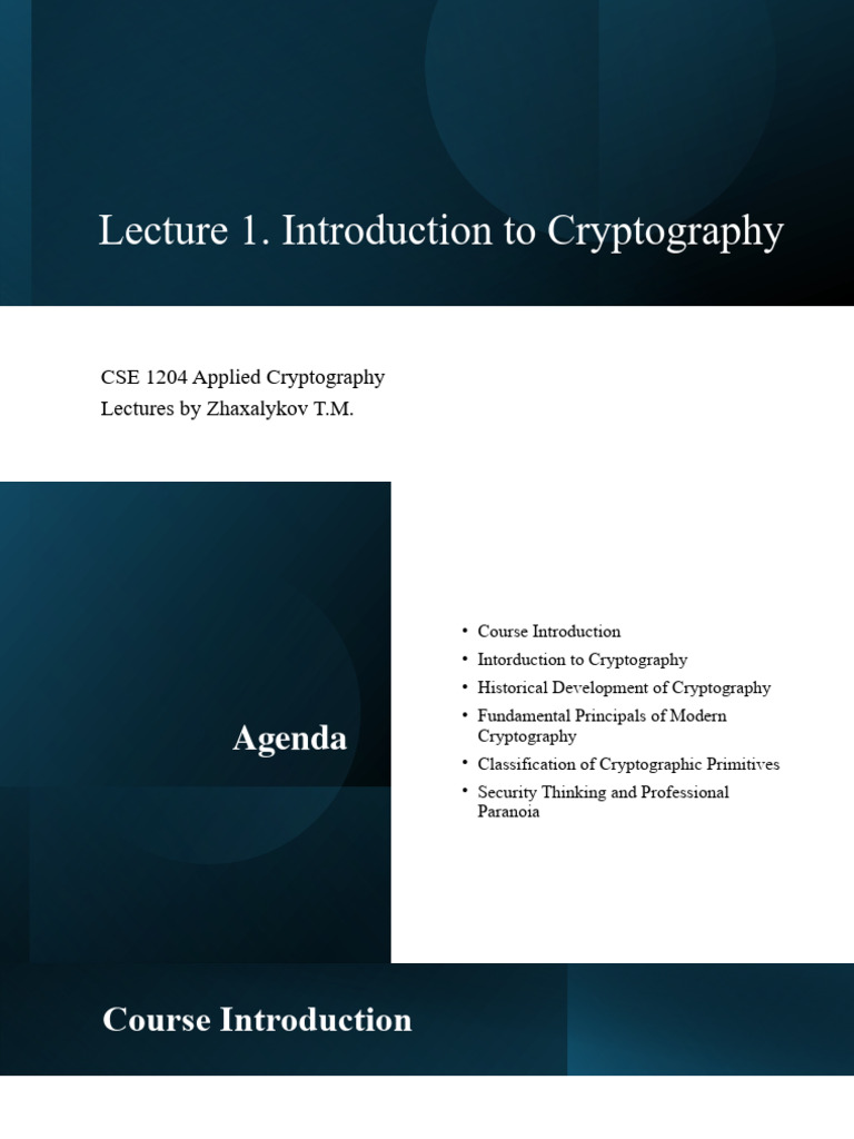Lecture 1. Introduction To Cryptography | PDF