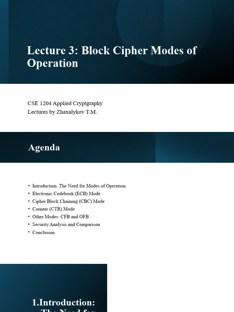 Lecture 3. Block Cipher Modes of Operation | PDF | Encryption | Secure ...