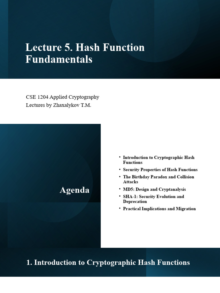 Lecture 5. Hash Function Fundamentals | PDF | Cryptography | Cyberwarfare