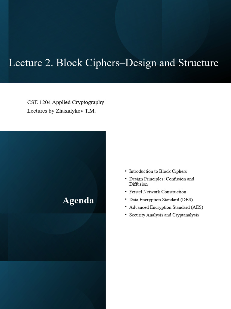 Lecture 2. Block Cipher - Design and Structure | PDF | Secure ...